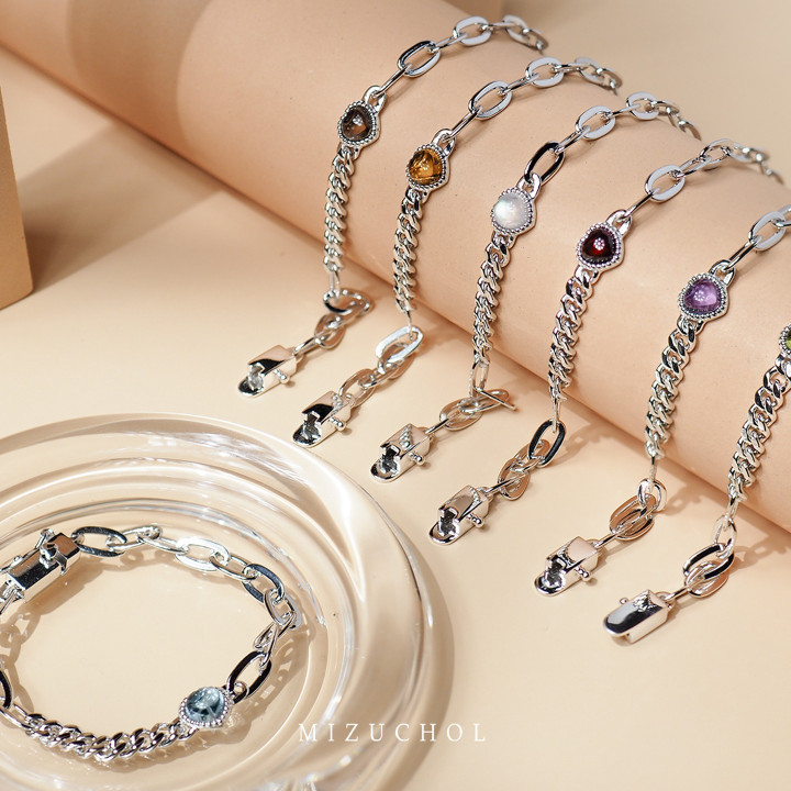 White Gold Plated Sterling Silver Gemstone Chain Bracelet