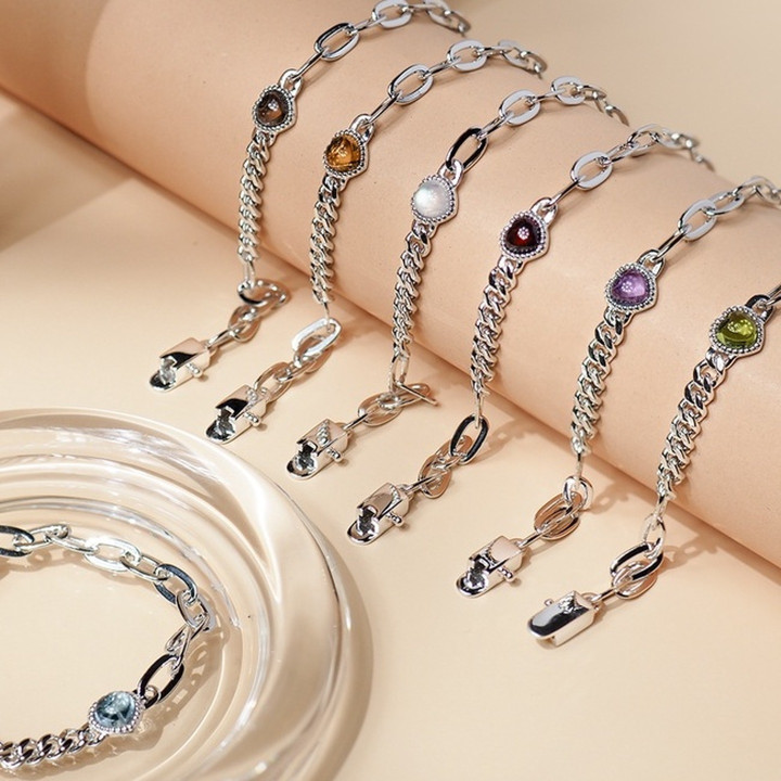 White Gold Plated Sterling Silver Gemstone Chain Bracelet