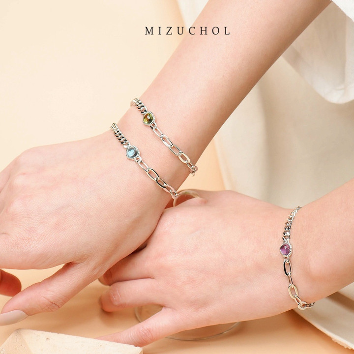 White Gold Plated Sterling Silver Gemstone Chain Bracelet