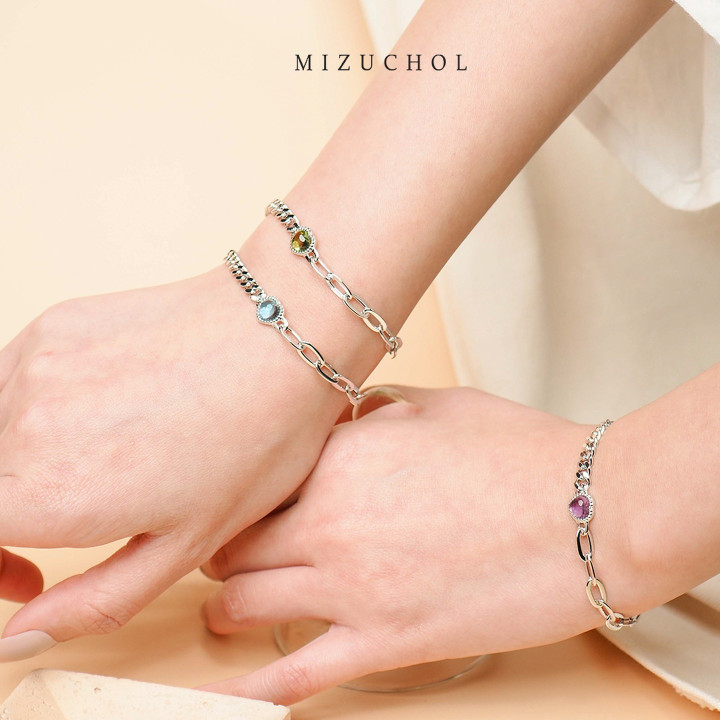 White Gold Plated Sterling Silver Gemstone Chain Bracelet