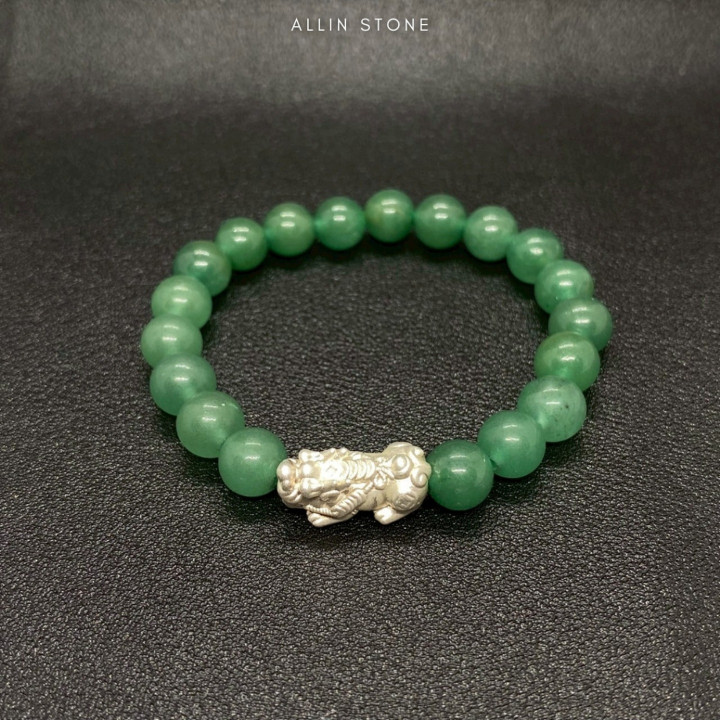 Aventurine Pixiu Bracelet for Luck and Success - S999 Silver
