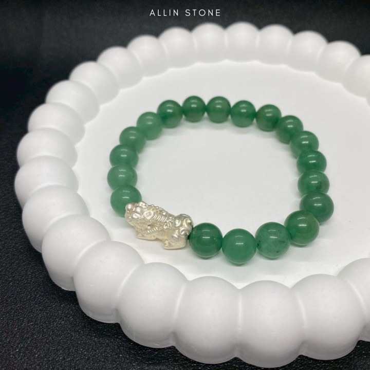 Aventurine Pixiu Bracelet for Luck and Success - S999 Silver