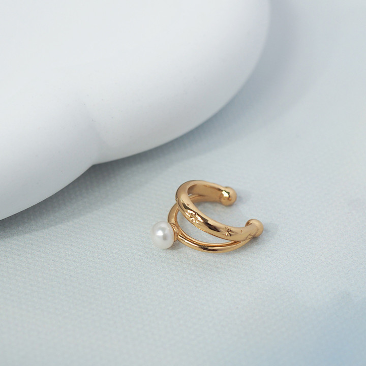 Gold Plated Sterling Silver Pearl Clip-On Ear Cuff