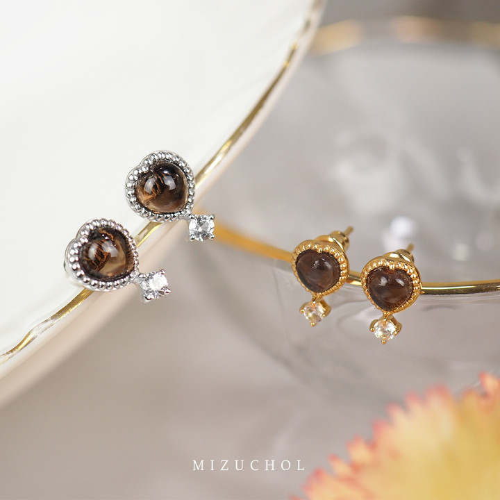 Smoky Quartz Gemstone Darling Ring Earrings