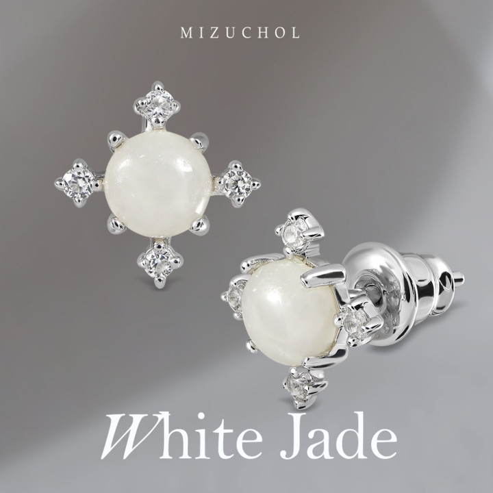 Ohrringe aus weißvergoldetem Sterlingsilber mit weißem Jadetopas
