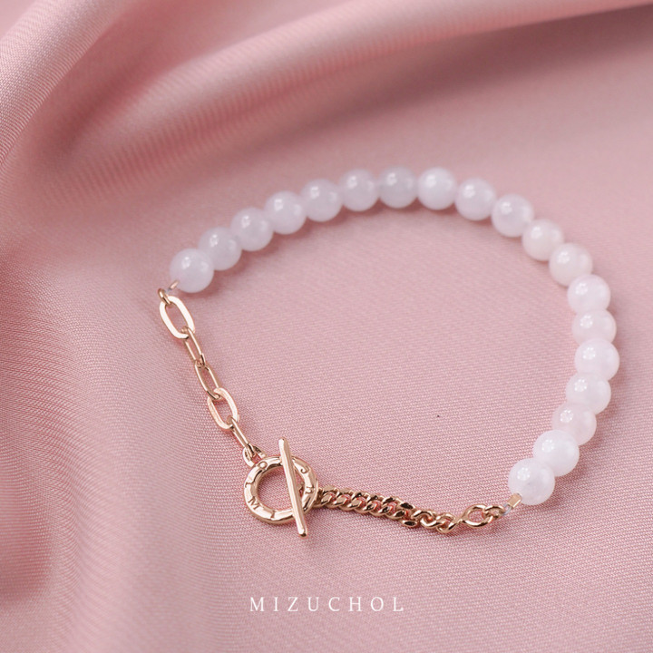 Pink Gold Plated Sterling Silver Rose Quartz Charm Bracelet