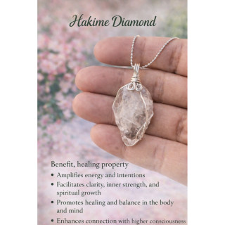 Herkimer Diamond Quartz Pendant - Natural Stone with Copper and Rhodium Chain