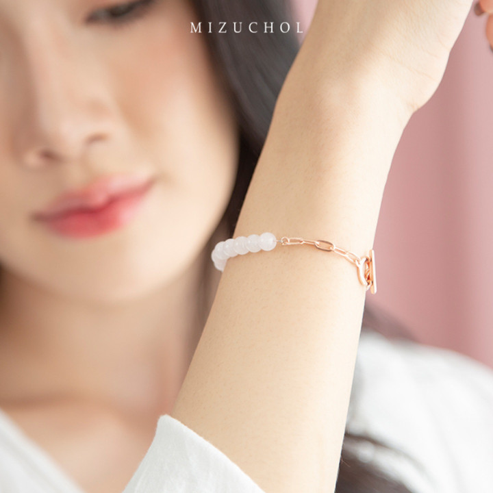 Pink Gold Plated Sterling Silver Rose Quartz Charm Bracelet