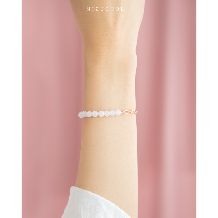 Pink Gold Plated Sterling Silver Rose Quartz Charm Bracelet