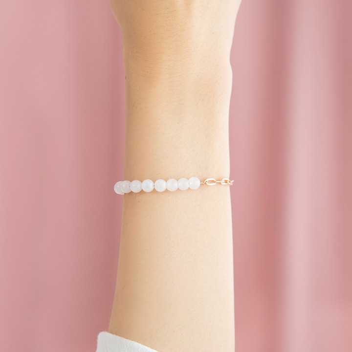 Pink Gold Plated Sterling Silver Rose Quartz Charm Bracelet