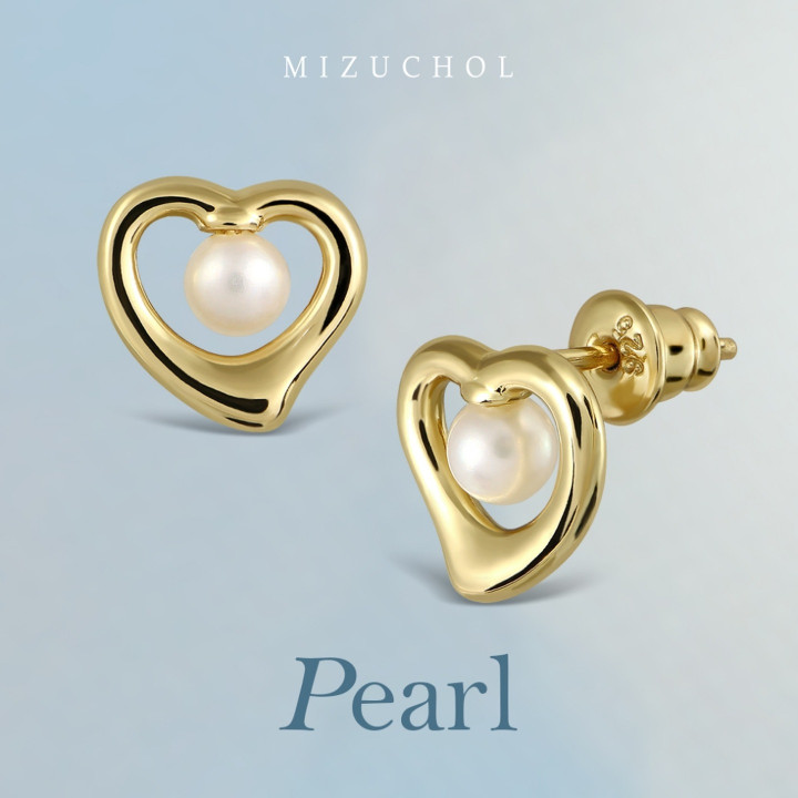 Pendientes de perlas de plata de ley chapados en oro - Nube/Corazón