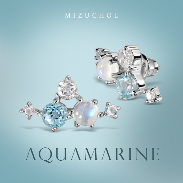 Ohrringe „Ocean Symphony“ mit Aquamarin, Blautopas und Mondstein