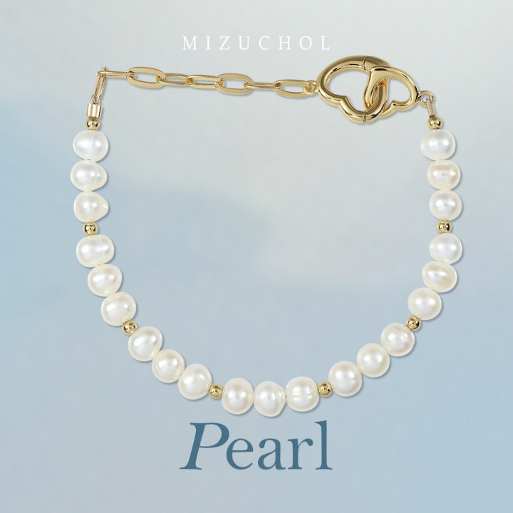 Gold Plated Sterling Silver Pearl Bracelet - Canvas of Clouds