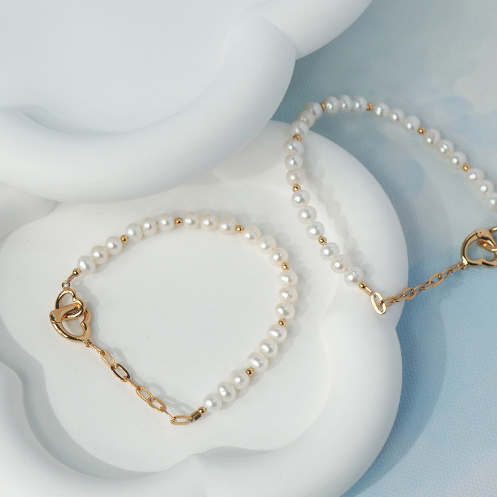 Gold Plated Sterling Silver Pearl Bracelet - Canvas of Clouds