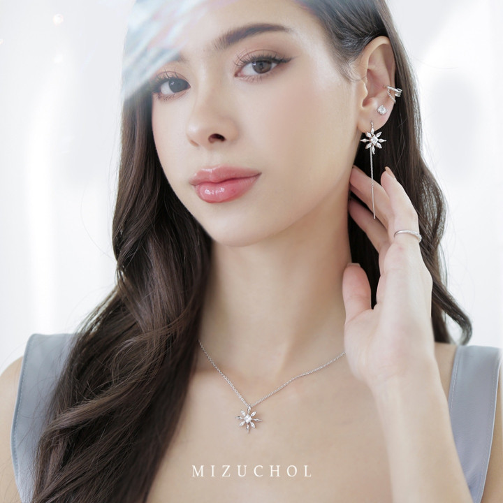 Zircon Snowflake White Gold Plated Sterling Silver Earrings