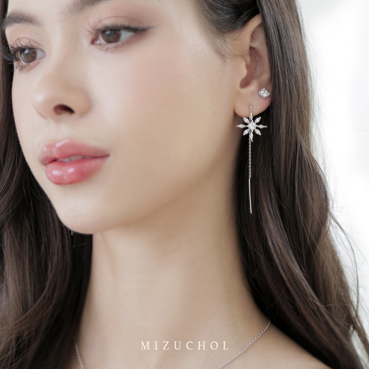 Zircon Snowflake White Gold Plated Sterling Silver Earrings