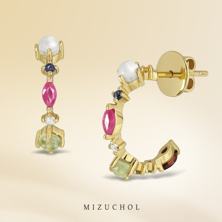Nine Lucky Gems and Diamond Earrings