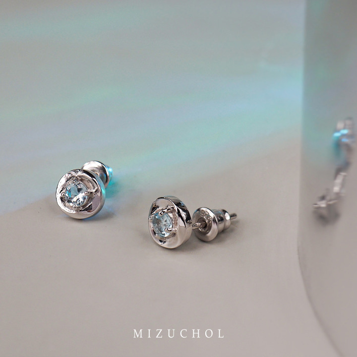White Gold Plated Sterling Silver Aquamarine Earrings