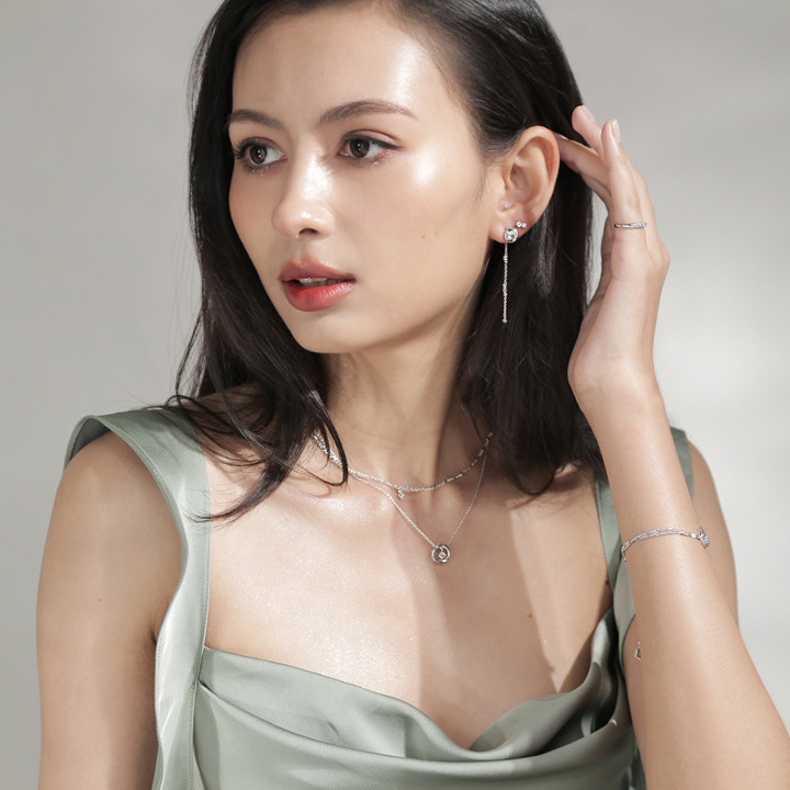 White Gold Plated Sterling Silver Aquamarine Earrings