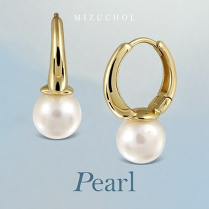 Pendientes de aro con perlas y forma de nube, chapados en oro y plata de ley.