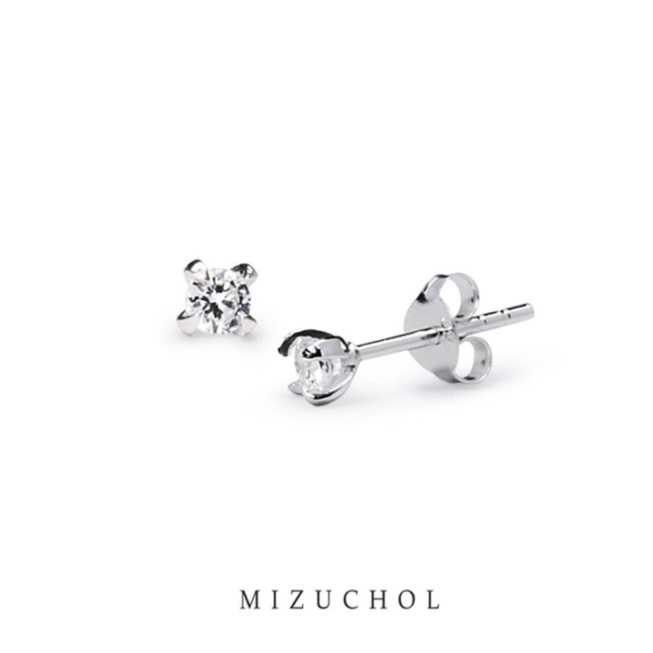 Sterling Silver Earrings with Crystal Diamonds 3mm