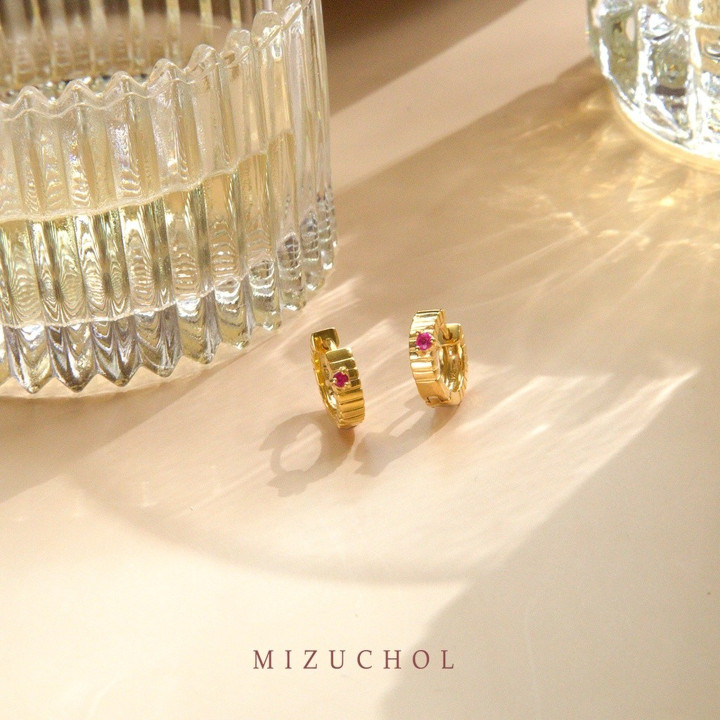 Ruby Sterling Silver 18K Gold Plated Earrings