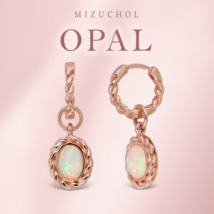 Pendientes de ópalo rosa con tiara de plata de ley chapada en oro rosa