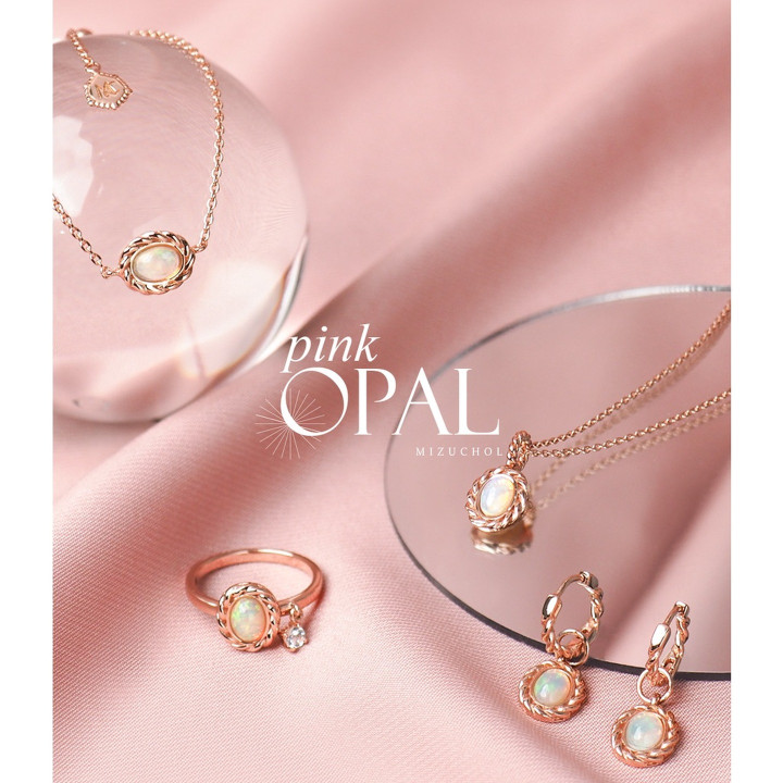 Pendientes de ópalo rosa con tiara de plata de ley chapada en oro rosa