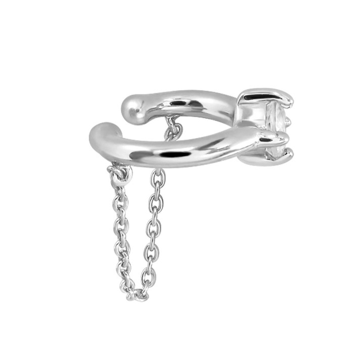 Silver White Gold Plated White Topaz Clip-on Ear Cuff