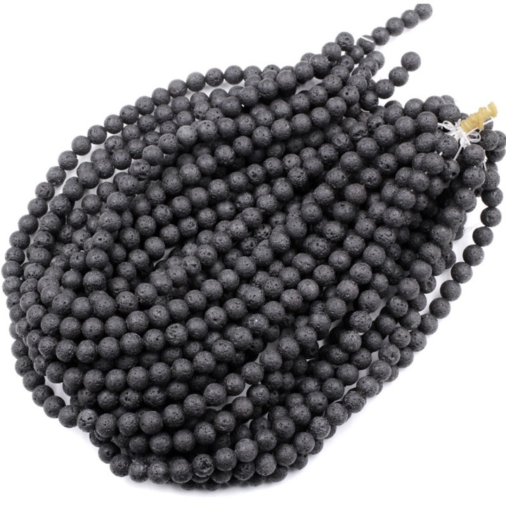 Black Lava Bead Strand | Natural Stone Jewelry Making Supplies