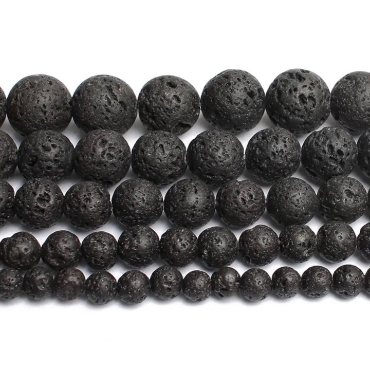 Black Lava Bead Strand | Natural Stone Jewelry Making Supplies