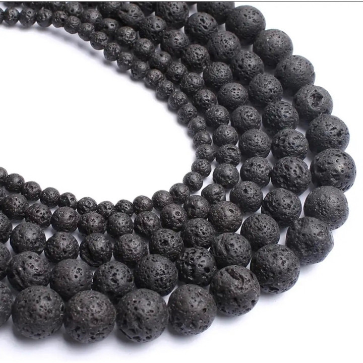 Black Lava Bead Strand | Natural Stone Jewelry Making Supplies