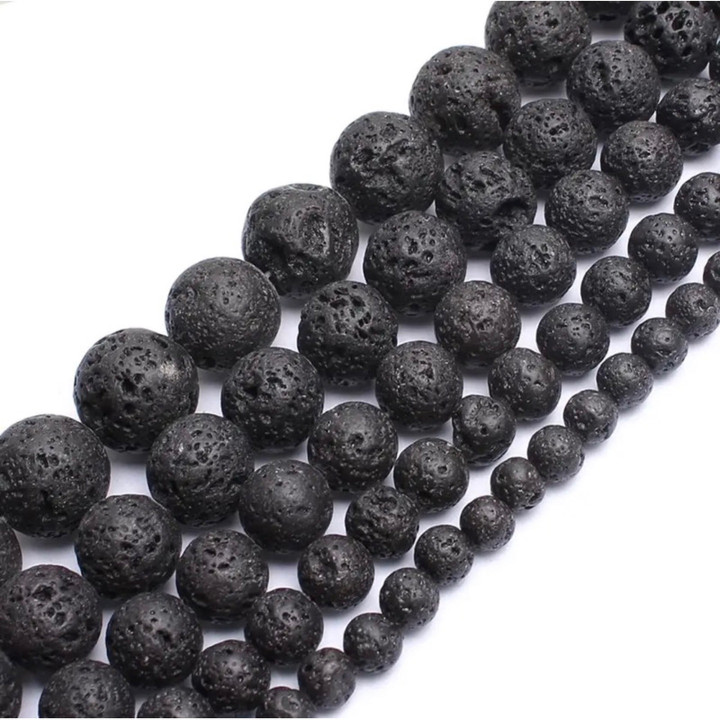 Black Lava Bead Strand | Natural Stone Jewelry Making Supplies