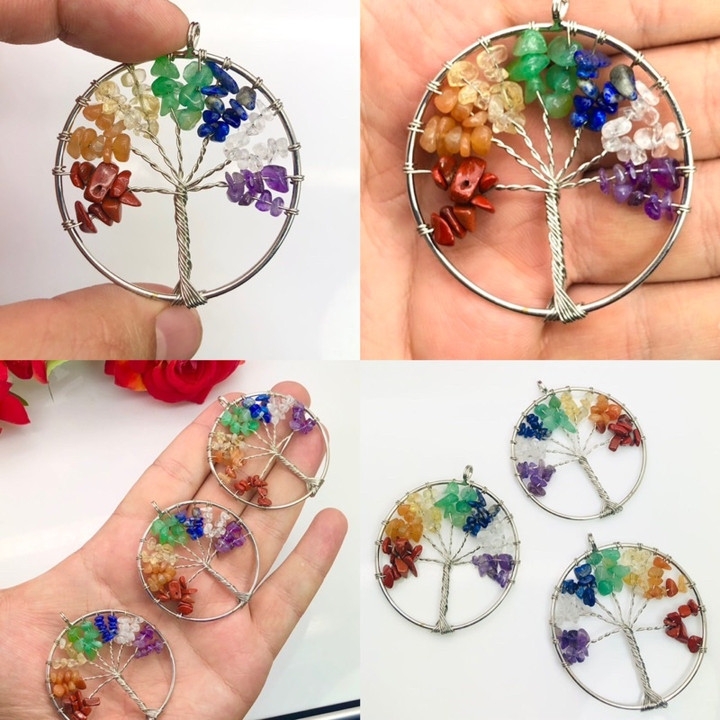 Collar del Árbol de la Vida con Chakras - Colgante de 7 piedras y cadena