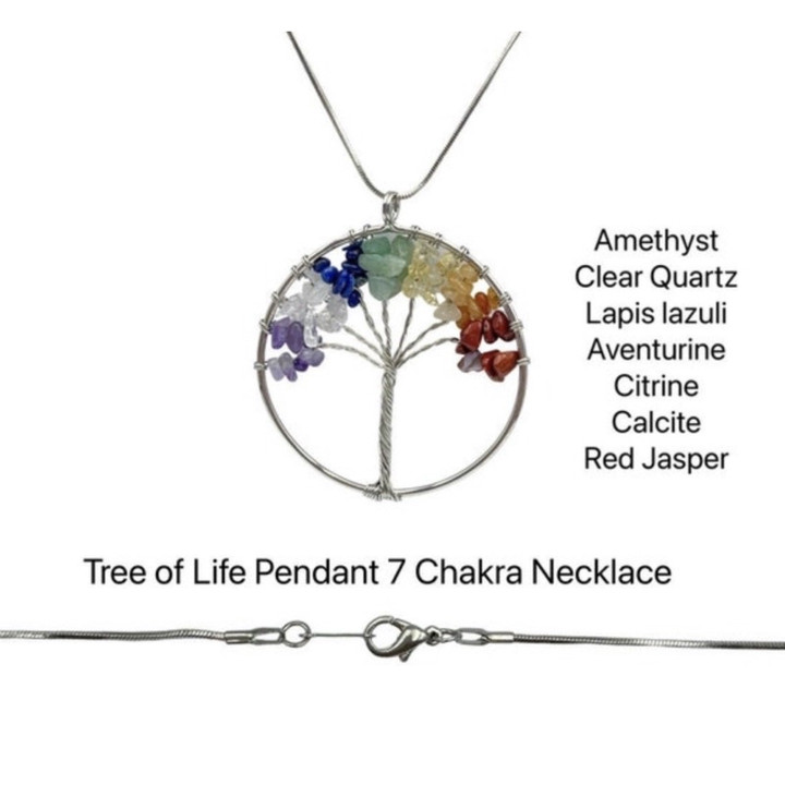 Collar del Árbol de la Vida con Chakras - Colgante de 7 piedras y cadena