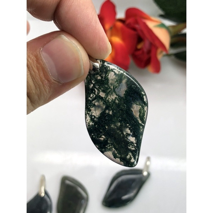 Elegant Natural Moss Agate Pendant for Jewelry Making