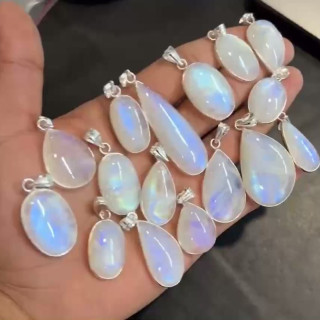 Rainbow Moonstone Necklace - Natural Crystal Pendant (Men and Women)