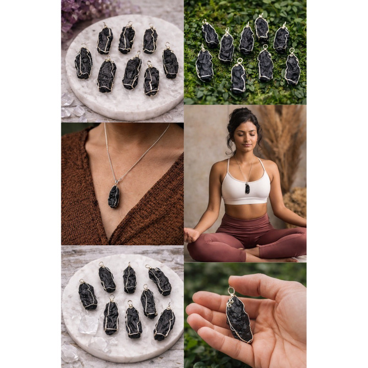 Tibetan Black Tektite Pendant: Healing and Meditation