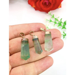 Natural Fluorite Crystal Point Pendant Necklace - Sterling Silver