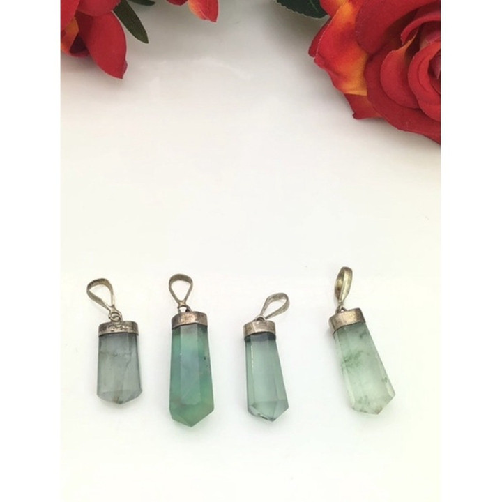 Natural Fluorite Crystal Point Pendant Necklace - Sterling Silver
