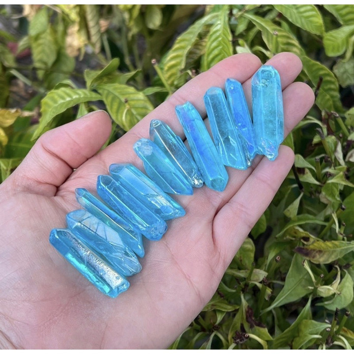 Raw Aqua Aura Quartz Points | Natural Healing and Energy Crystals