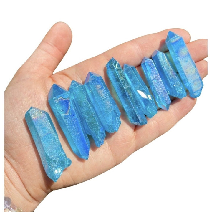 Raw Aqua Aura Quartz Points | Natural Healing and Energy Crystals