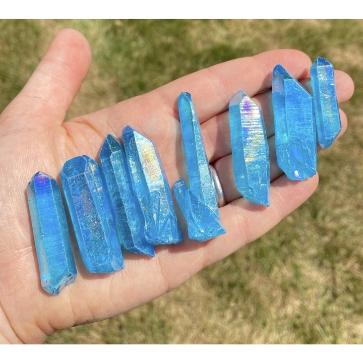 Raw Aqua Aura Quartz Points | Natural Healing and Energy Crystals