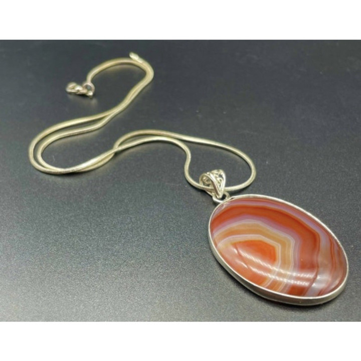 Red Agate Silver Pendant Necklace | Natural and Unique