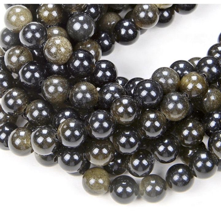 Natural Golden Obsidian Bead Strand - Round, Various Sizes