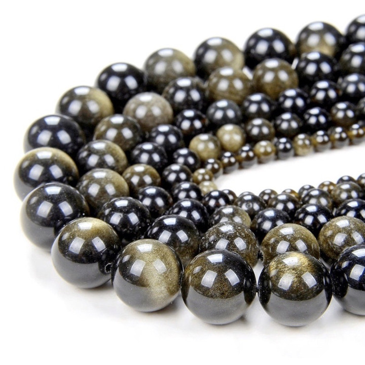 Natural Golden Obsidian Bead Strand - Round, Various Sizes