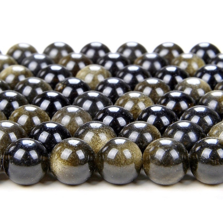 Natural Golden Obsidian Bead Strand - Round, Various Sizes