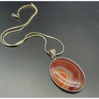 Red Agate Silver Pendant Necklace - Authentic Gemstone Jewelry