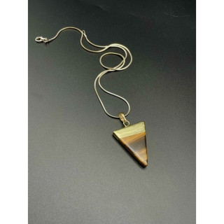 Yellow Tiger Eye Triangle Pendant | Natural Stone Necklace and Chain