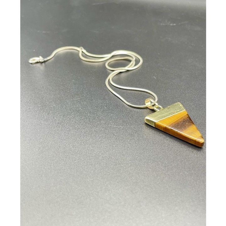 Yellow Tiger Eye Triangle Pendant | Natural Stone Necklace and Chain